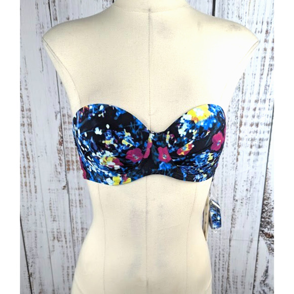 Calvin Klein Women's Strapless Bikini Top Balconette‎ Swim Top Black Multi XS - Picture 1 of 6